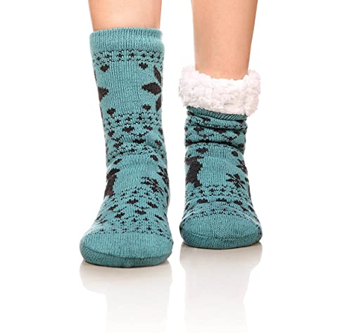 Fralosha Women's Slipper Socks Warm Fuzzy Fleece-Lined Indoor Anti-Skid Floor Socks 3 Pairs Christmas Sock #TOP2