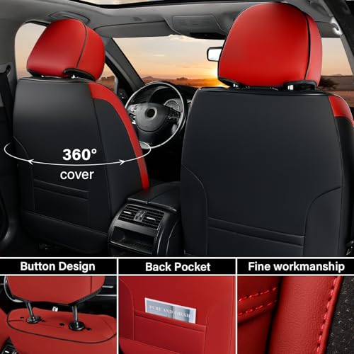 Image of Coverado Seat Covers Full Set, 5 Seats Car Seat Cover Winter, Front and Back Seat Covers for Cars, Breathable Faux Leather Car Seat Cushion, Car Seat Protector Universal Fit for Most Cars Vans, Red