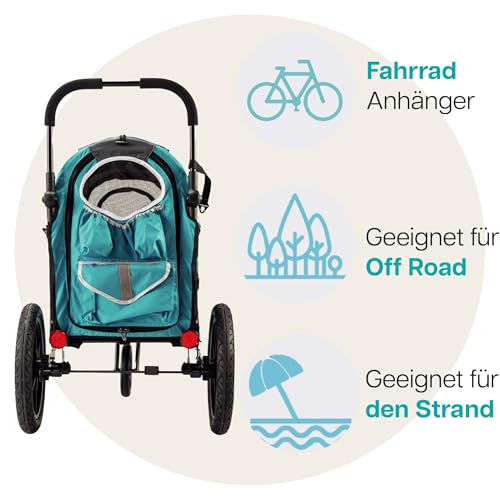 Hundebuggy & Hundeanhänger für Fahrrad - Innopet Sporty Evolution Ozeanblau - Blau/Grau, mit Regenschutz - mit Regenschutz, Deichsel & Fahrradkit, Faltbarer Hundewagen