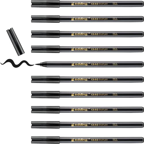 edding 1340 Pinselstift - schwarz - 10 Stifte - flexible...