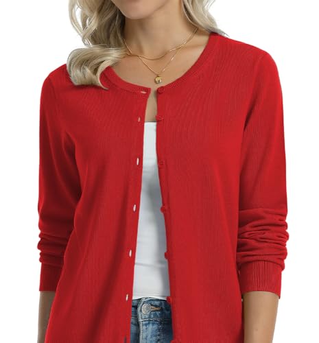 Image of QUALFORT Women's 100% Cotton Lightweight Cardigans Long Sleeve Knitted Button Down Sweater