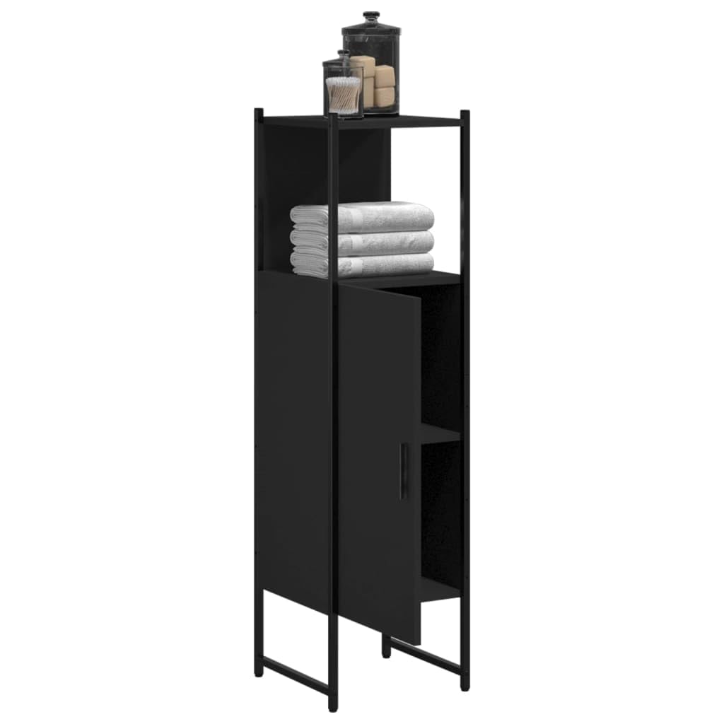 Homgoday Meuble de salle de bain noir 33 x 33 x 120,5 cm en bois multicouche, mobilier de bureau, meuble de rangement étagères, peu encombrant, armoire de rangement