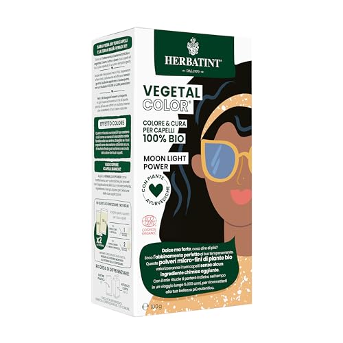 Herbatint Vegetal Color Moon Light Power, Schwarz | Pflanzliche Haarfärbung auf Basis von Henna und ayurvedischen Kräutern, 100% natürlich und biologisch – 100 Gramm