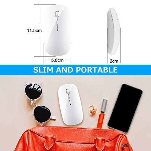 2.4Ghz Wireless Bluetooth Mouse, Dual Mode Slim Rechargeable Wireless Mouse Silent Usb Mice, 3 Adjustable Dpi,Compatible For Laptop Windows Mac Android Mac Pc Computer (White) #TOP6