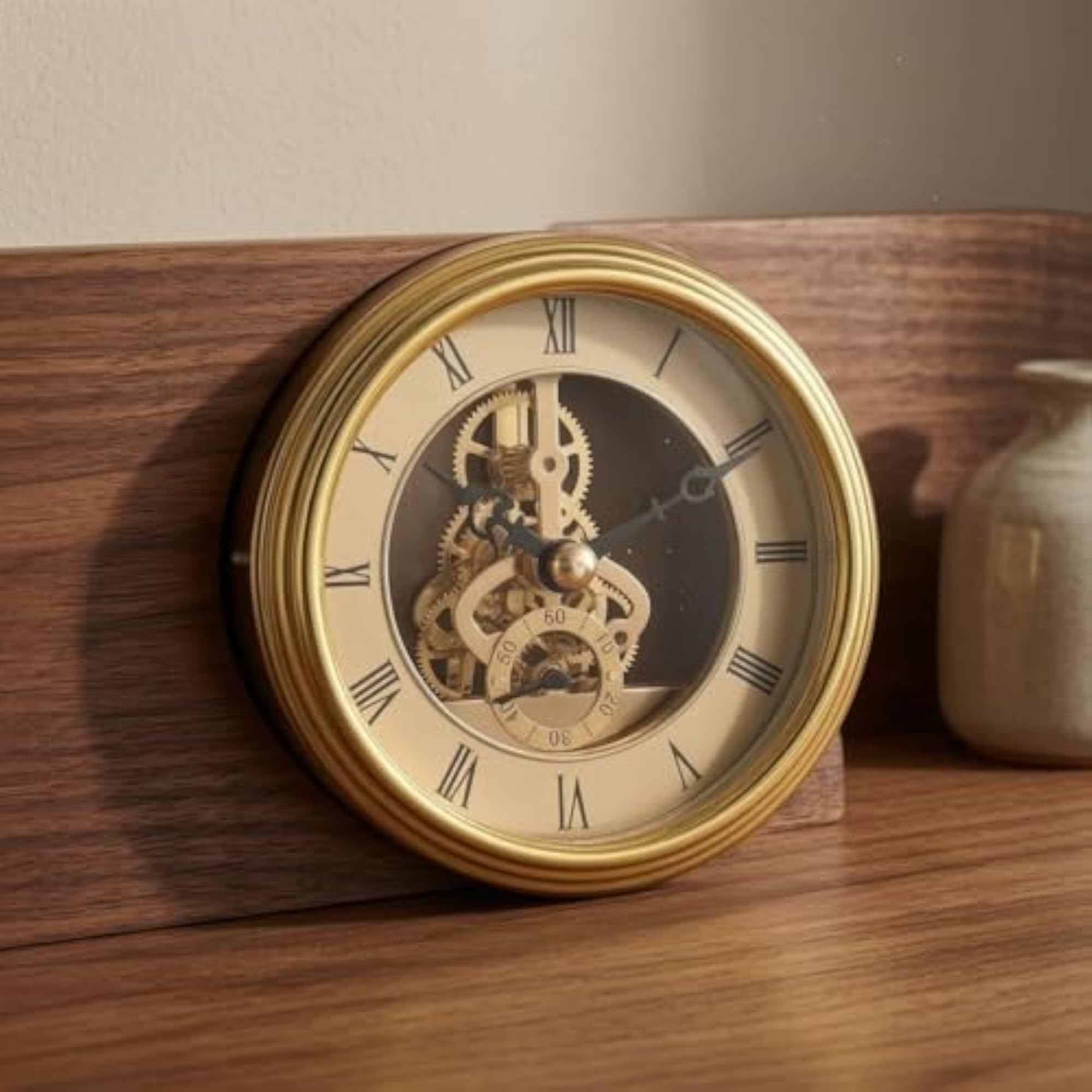 Mechanical Gears Round Timepiece with Metal-Look Bezel
