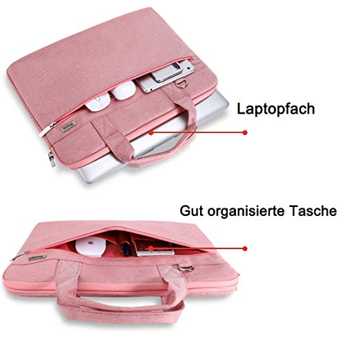 Voova Torba na laptopa notebook 14 15,6 16 cali torba na laptopa torba na ramię torba do noszenia 360° ochrona wodoszczelna odporna na uderzenia torba na notebooka 15 15,6 różowa