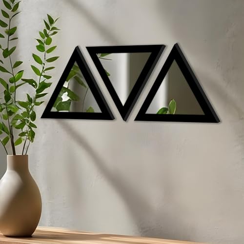 Image of Art Street Black Triangle Decorative Wall Mirror Set of 3 Triangle Shape Mirror for Home Decoration, Size-10x10 Inch