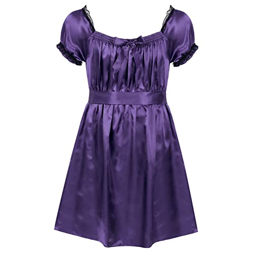 Men's Ruffled Frilly Satin High Low Dress Sissy Crossdress Lingerie Underwear Nightwear
