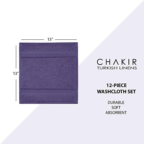 Chakir Turkish Linens | Hotel & Spa Quality 100% Cotton Premium Turkish Towels | Soft & Absorbent (12-Piece Washcloths, Plum)