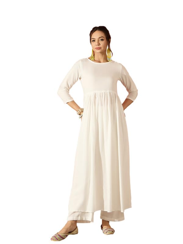 inweave WHITE LONG ANARKALI KURTA PANT SET-picture-46