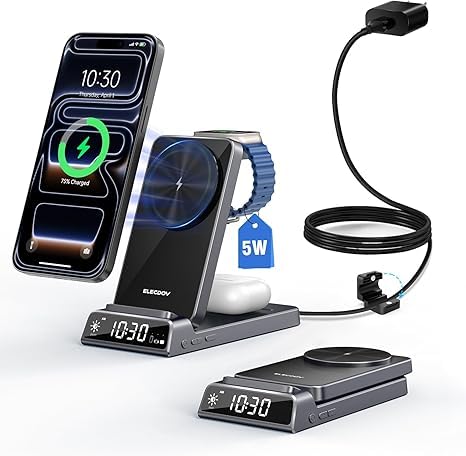 Ya en manzanajugosa.com: Cargador inalámbrico para Apple, estación de Carga magnética 3 en 1 con Reloj, Soporte de Carga inalámbrico de Viaje Plegable para iPhone 17e/17 Pro/16/15, Cargador de Reloj para iWatch 10