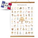 Affiche mes premières fois à tamponner Cadeau naissance bébé fille garcon, boite souvenir parents, femme enceinte jeune maman (COFFRET Affiche +Cadre baguette +Tampon +Encrier, GRAND Format A2)