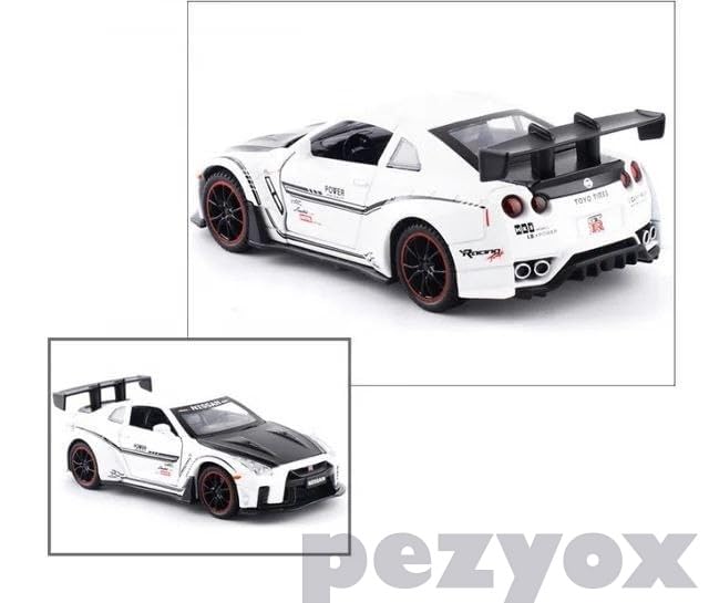 Image of Nissan GTR 1:32 Scale Exclusive Alloy Metal Pull Back Die-cast Car Model with Sound Light Mini Auto Toy for Kids Metal Model Toy Car with Sound and Light (White)