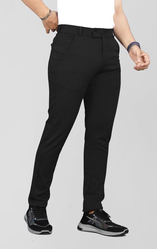 Image of MiraMichi Men's Slim Fit Formal Trousers - Crafted from Premium Lycra Blend Fabric, Solid Pattern, Ideal for Formal Occasions