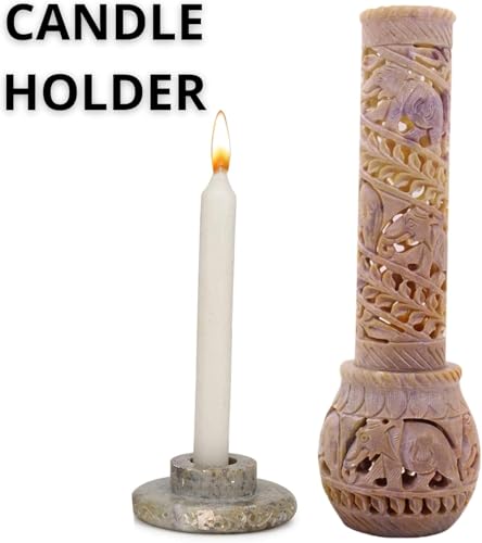 Elephant Carving Agarbatti Stand | Soapstone Hand-Carved Bottle Shape Incense Burner Holder | Ash Catcher for Incense Sticks | Spiritual Decor & Gift for Puja Room (3 x 3 x 10.5 Inches)