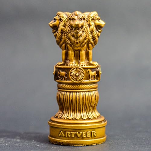 Image of Ashok Stambh Decorative Statue Ashok Pillar for Car Dashboard Office Table Home Decore Antique Finish (Resin 10.16cm)