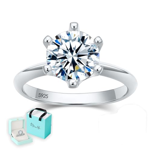 2CT Moissanite Engagement Rings for Women, 6 Prong Wedding Ring D Color, 925 Sterling Silver with 18K White Gold Plated, Include Jewelry Box,with Certificate