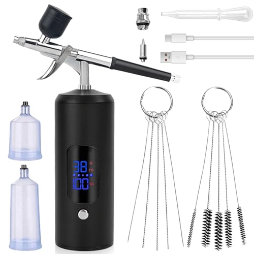 Aerographe Kit Complet, Kit Aérographe Avec Compresseur, Kit Aérographe Portable Sans Fil, Rechargeable USB, Injecteur D'Oxygène, Pour Nail Art, Tatouages,...