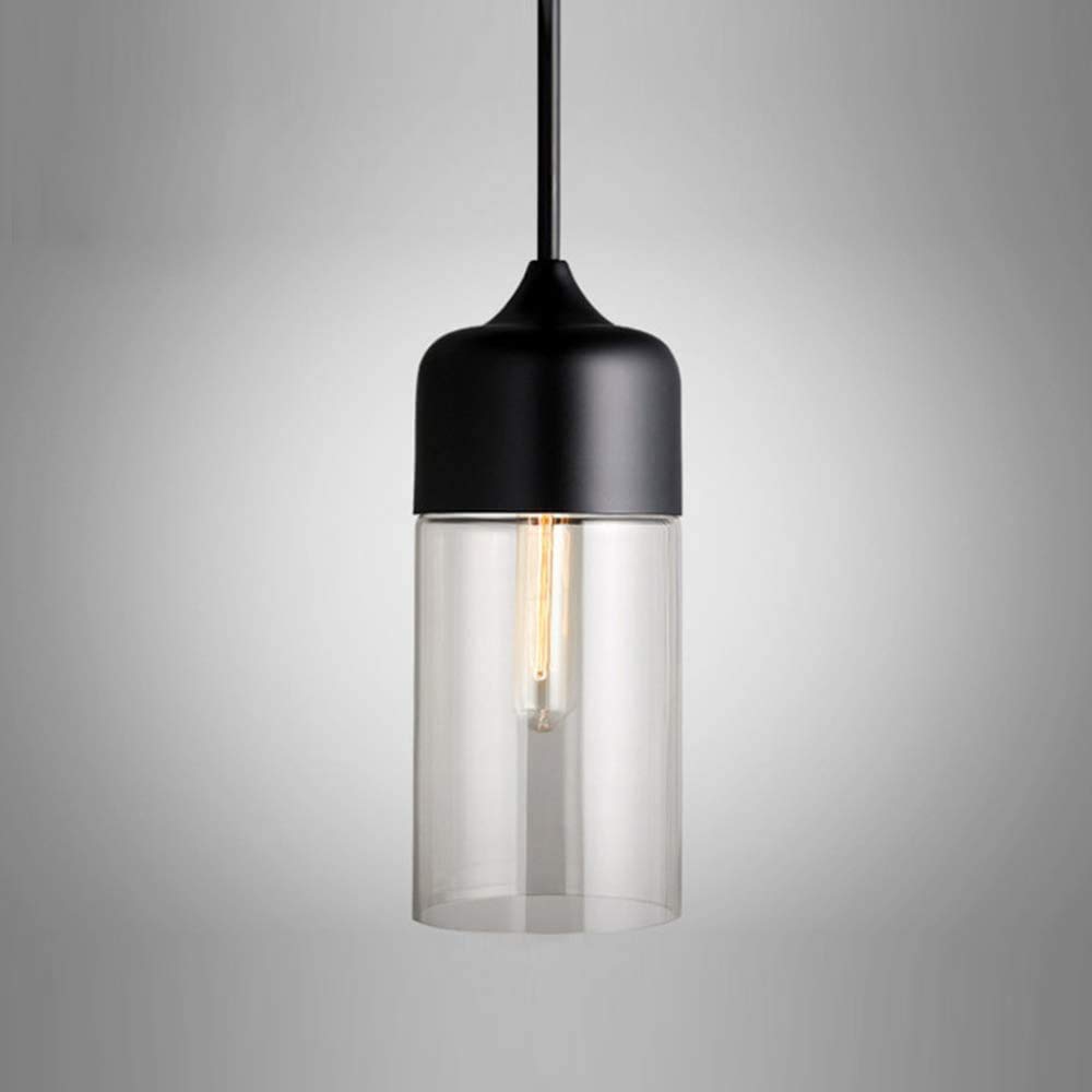 LYMSXAZOU Vintage Glass Pendant Light - Retro Industrial Ceiling Lamp Shade with Chrome Base E27 Chandelier for Loft Kitchen Dining Room Cafe Bar Restaurant Transparent Design