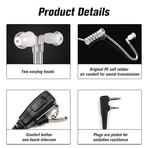 1 Pc Funkgerät Headset Walkie-Talkie für Sicherheit, 2 Pins mit PTT-Taste, 150 cm, Kompatibel mit Kenwood Zwei-Wege-Radio BAOFENG UV5R 888S RT24 RT27 RT622 HESENATE HT999