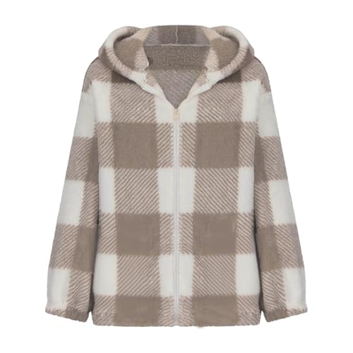 Winter Coats for Women 2025 Fall Warm Fuzzy Fleece Zip Up Plaid Hooded Jacket Casual Comfort Long Sleeve Fluffy Hoodie Trendy4