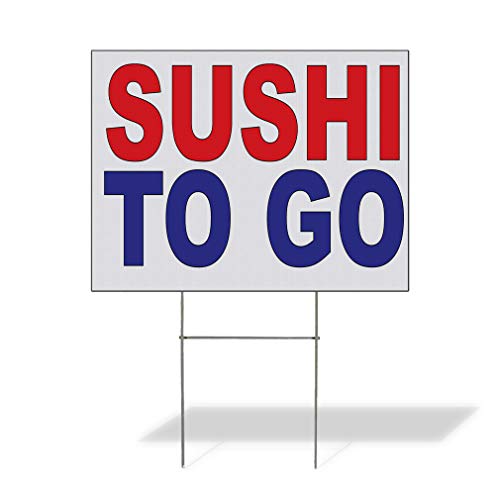 Fastasticdeals Weatherproof Yard Sign Sushi to Go Red Blue Food Bar Restaurant Truck Lawn Garden 18x12 Inches 1 Side Print