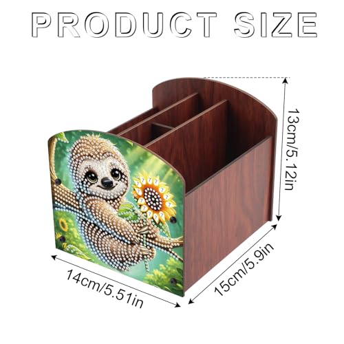 Image of Diamond Painting Wooden Desk Organizer, Sloth with Sunflower Design DIY Diamond Art Storage Box for Tabletop Decoration, Crystal Rhinestones Art Desktop Ornament Kit for Adults