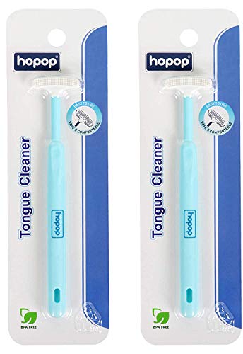 Image of Hopop Tongue Cleaner for Baby | Tender Baby Oral Cleaner Toothbrush with Silicone Scraper | Suitable from 6+ Months | 100% Safe Kids Tongue Cleaner | Pack of 2 | Blue