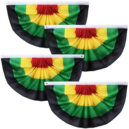 AUGSHY 4 Pack Black History Month Bunting Fan Flags for Outside, 3 x 1.5 Ft African American Half Fan Flag Pleated Banner for Juneteenth Kwanzaa Outdoor Indoor Garden Lawn Yard Home Decor