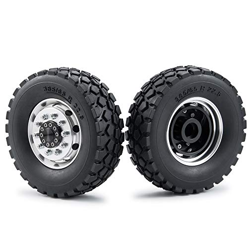 AXspeed 2 Stück/Set Metall Vorderradfelgen Radnaben mit Gummireifen Radreifen für 1/14 RC Tamiya Tractor Climbing Trailer Auto Cover