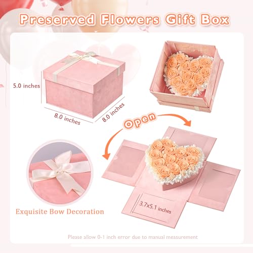 Eterfield Forever Flowers 12-Piece Preserved Roses in an Explosion Box Preserved Flowers for Delivery Prime Gifts for Wife Mother Mothers Day Valentines Day (Light Champagne Roses, Square Pink Box)