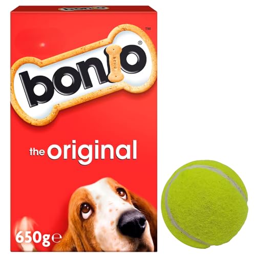 Image of BONIO Original Dog Biscuits 650g Bundle with Tennis Ball | Training Rewards & Snacks | High Fibre Dog Biscuits for Digestive Health | Dog Treats for Small Medium Large Dogs (1 Pack)