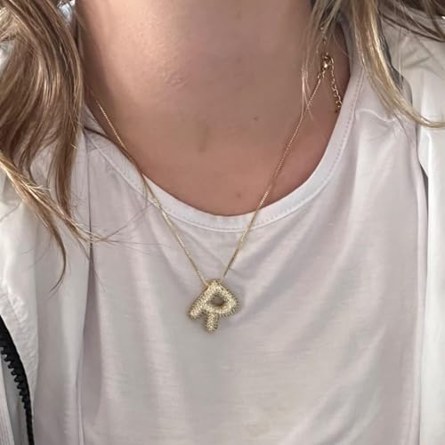 14k Gold Plated Bubble Balloon Necklace Letter A, Trendy Tiny Cute Personalized Monogram Name Jewelry Pendant Choker, Exquisite Accessories Suitable for Womans3