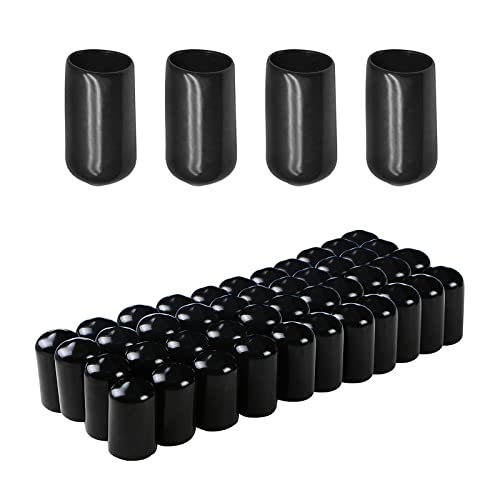 Image of Rubber Round End Cap Cover 0.43 Inch (11mm) Screw Thread Protectors PVC Flexible Tubing Pipe Protective Bolt Screw Thread Protector Safety Cover | for Pipe Post Tubing Rod Cover 100 Pcs (Black)
