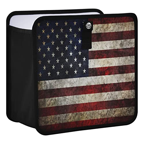 Image of American Flag Vintage Car Trash Can, Foldable Hanging Car Trash Bag, Small Waterproof Car Accessories Garbage Bin