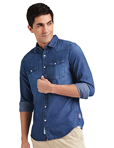 Image of Amazon Brand - INKAST Men's Slim Shirt (AZ-INK-RFS-DN-04 Mid Blue 5 4XL)