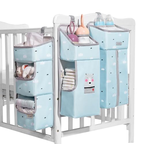 Image of SUNVENO 3-in-1 Detachable Changing Table Diaper Organizer, Crib Hanging Diaper Organizer for Baby Essentials Storage, Blue