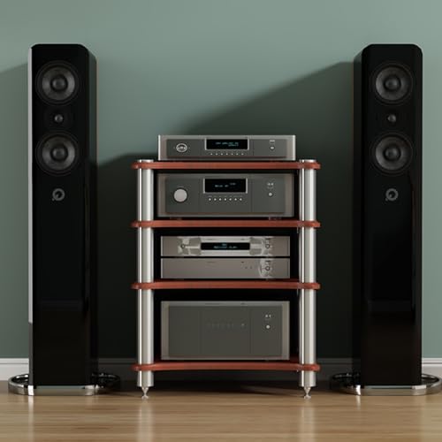 Rack audio blanc avec armoire rangement multimédia et pieds absorbant les chocs