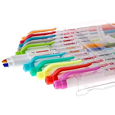 DONG-A Twinliner Double-Sided Highlighter, Fine and Broad Tips, 12 Color Set