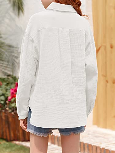 Saudacdn Girls Button Down Shirts Long Roll Up Cuffed Sleeve Collared Blouses Casual Cotton Tops with Pockets4
