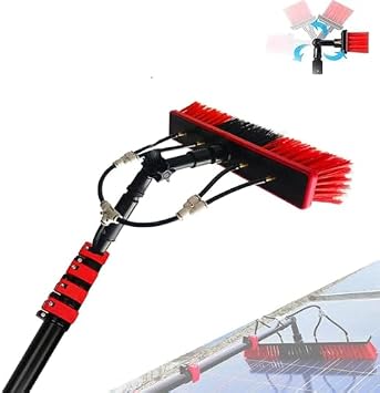 Water Fed Pole Kit, Outdoor Tall Window Cleaner Car Glass Solar Panel Cleaning System, Water Fed Brush Extendable Pole Kit Washer Duster Washing Tool with Squeegee and Telescopic Brush,39FT/