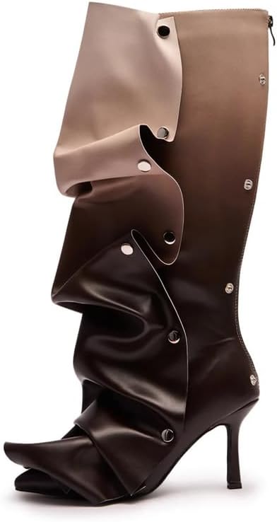 sexytag Stiletto Heel Knee High Boots Ruched Slouchy Detachable Snap-off Shark Boots