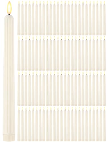 Image of Retisee 100 Pcs 11 Inch Flameless Taper Candles LED Candles Bulk Battery Operated Taper Candle Flickering LED Candlesticks for Valentines Birthday Wedding Party Decor (Roman Style,Ivory)