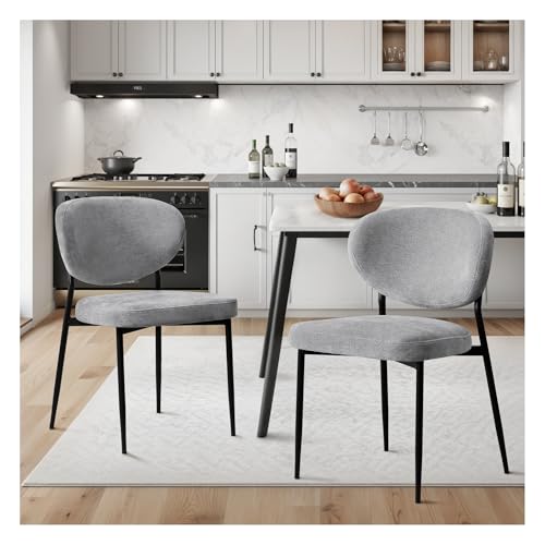 STOOLINK Dining Chairs Set of 2 Chenille Upholstered Dining Room Chairs with Crescent-Shaped Backrest Modern Ergonomic Accent Kitchen Chairs with Swivel Leveling Feet for Bedroom/Vanity Grey
