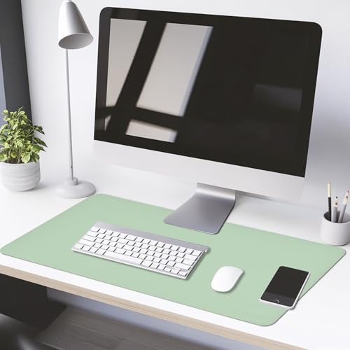 Image of AROPANA Vegan Leather Desk Mat | Large Reversible Mouse Pad & Computer Table Protector | Dual-Side Waterproof Extended Laptop Pad with Edge-Stitched Design (90x45CM, Light Green and Blue)