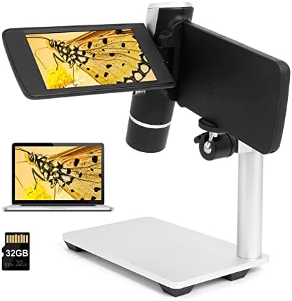 Andonstar AD203 Handheld Digital Microscope, 4 inch USB Coin Microscope with Metal Stand for Kids and Adults, Supports Windows Mac PC, Camera & Video Microscope, Black Portable Microscope