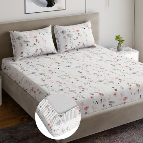 Image of Dreamscape Microfibre Wrinkle & Fade Resistant King Fitted Bedsheet with 2 Pillow Covers - (Size 72 x 78 inches, TC, Colour - White)
