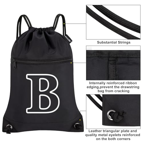 Image of HOLYLUCK Drawstring Bags Initial Backpack Sackpack Cinch Bags for Sports, Gym, Travel, Beach(Black-B)
