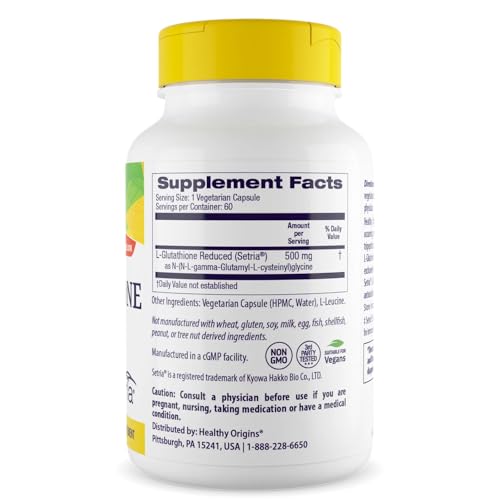 Healthy Origins L-Glutathione Natural Multi Vitamins, 500 Mg Reduced, 60 Count