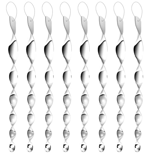 8 Pack Silver Spiral Bird Repellent Reflective Scare Rods, Hanging Plastic Rod Bird Deterrent Device, Glossy Finish Wind Spinner Scare Animals Away Outside Patio Lawn Garden Trees Decorations